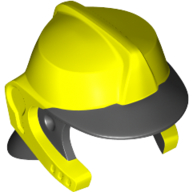 Деталь LEGO Minifig Helmet with Black Peak and Neck Protector Pattern, Насыщенный желтый