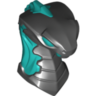 Деталь LEGO Minifig Head Special Snake with Dark Turquoise Flames, Eyes Pattern, Черный
