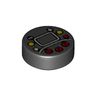 Деталь LEGO Tile Round 1 x 1 with Screen, Red/Yellow/Black Buttons/Racing Steer Controls print, Черный