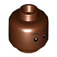 Деталь LEGO Minifig Head, Eyebrows, Eyelashes, Smile / Worried Print, Красно-коричневый