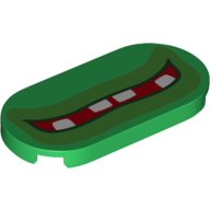 Деталь LEGO Tile Round 2 x 4 with Wide Red Mouth, White Teeth print, Зеленый