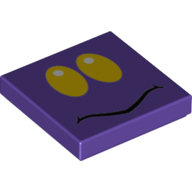 Набор LEGO Tile 2 x 2 with Yellow Eyes, Black Squiggly Mouth print, Темно-фиолетовый