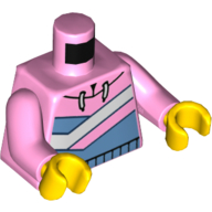 Деталь LEGO Torso Hoodie, Medium Blue and White Angular Stripes Print, Bright Pink Arms, Yellow Hands, Ярко-розовый