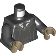 Деталь LEGO Torso Robe Open over V-Neck Sweater, Shirt and Tie Print, Black Arms, Dark Tan Hands, Черный