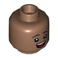 Деталь LEGO Minifig Head, Eyebrows, Eyelashes, Open Mouth Smile / Confused with Raised Eyebrow Print, Средне-коричневый