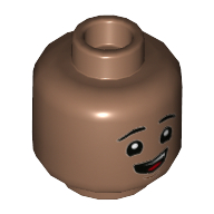 Деталь LEGO Minifig Head, Eyebrows, Open Mouth Smile / Sad Print, Средне-коричневый