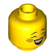 Деталь LEGO Minifig Head Groom, Eyelashes, Bright Light Orange Cheeks, Medium Nougat Freckles, Lopsided Grin / Open Mouth Smile with Braces Print, Желтый