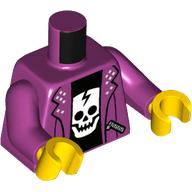 Деталь LEGO Torso Jacket with Zipper Pockets, Open over Black Undershirt with White Skull / 'Tour' Print, Magenta Arms, Yellow Hands, Пурпурный