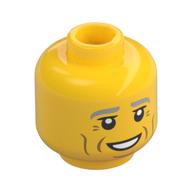 Деталь LEGO Minifig Head, Light Bluish Gray Eyebrows, Dark Orange Cheek Lines, Open Mouth Smile Print, Желтый