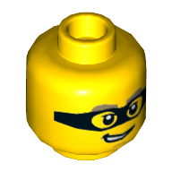 Деталь LEGO Minifig Head Criminal, Black Eyemask, Dark Tan Eyebrows, Smirk Showing Teeth Print, Желтый