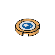 Деталь LEGO Tile Round 2 x 2 with Blue Brickheadz Eye, Pearl Gold Border print, Жемчужно-золотой