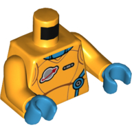 Деталь LEGO Torso Spacesuit, Classic Space Logo, Dark Azure Trim Print, Bright Light Orange Arms, Dark Azure Hands, Ярко-светло-оранжевый