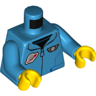 Деталь LEGO Torso Jacket, Zipper, Classic Space Logo, Silver Pilot Wings Badge Print, Dark Azure Arms, Yellow Hands, Темно-лазурный