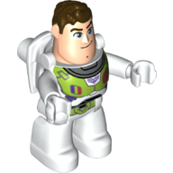 Деталь LEGO Duplo Figure with White Legs and Lime Space Suit, Dark Brown Hair Print (Buzz Lightyear), Белый