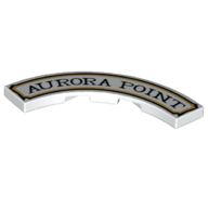 Деталь LEGO Tile 4 x 4 Curved, Macaroni with 'AURORA POINT' print, Белый
