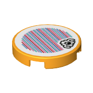 Деталь LEGO Tile Round 2 x 2 with Bottom Stud Holder with Gold Ghost and Barcode Print (Sticker), Ярко-светло-оранжевый