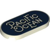 Деталь LEGO Tile Round 2 x 4 with 'Pacific Ocean' on Dark Blue Background print, Светящийся в темноте белый