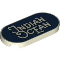 Деталь LEGO Tile Round 2 x 4 with 'Indian Ocean' on Dark Blue Background print, Светящийся в темноте белый