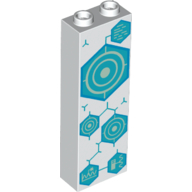 Brick 1 x 2 x 5 without Side Supports with Dark Turquoise Hexagons, Yellow Circles print