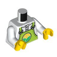 Деталь LEGO Torso Overalls, Lime with Grocery Store Logo Print, White Arms, Yellow Hands, Белый