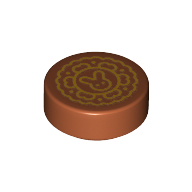 Деталь LEGO Tile Round 1 x 1 with Gold Moon Pie Print, Темно-оранжевый