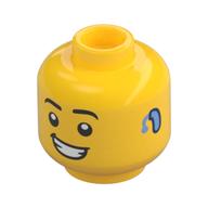 Деталь LEGO Minifig Head, Hearing Aid, Smile Showing Teeth Print, Желтый