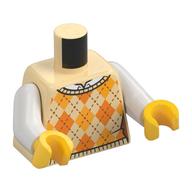 Деталь LEGO Torso Sweater, Argyle, Orange and Bright Light Orange Diamonds Print, White Arms, Yellow Hands, Песочный