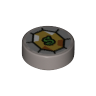 Деталь LEGO Tile Round 1 x 1 with Yellow Diamond/Jewel, Lime 'S' print, Матовый серебристый