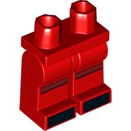 Деталь LEGO Hips and Red Legs with Dark Red Knee Bands, Black Toes print, Красный
