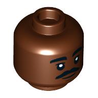 Деталь LEGO Minifig Head, Thick Eyebrows, Moustache, Smile print, Красно-коричневый