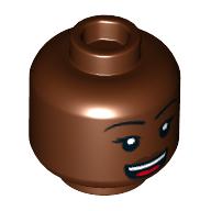 Деталь LEGO Minifig Head, Dark Brown Lips, Open Mouth Smile, Tongue print, Красно-коричневый