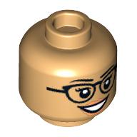 Деталь LEGO Minifig Head, Eyelashes, Black Glasses, Smile/Worried print, Теплый песочный