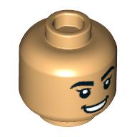Деталь LEGO Minifig Head Smile, Raised Eyebrows/Angry Grin print, Теплый песочный