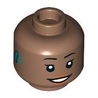 Деталь LEGO Minifig Head, Eyelashes, Dark Turquoise Hearing Aid, Smile, Teeth print, Средне-коричневый