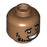 Деталь LEGO Minifig Head, Crooked Awkward Smile, Black Beard, Hair on Back print, Средне-темный телесный