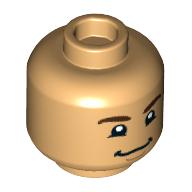 Деталь LEGO Minifig Head, Dark Brown Eyebrows, Nervous Smile/Grint print, Теплый песочный