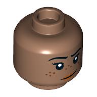 Деталь LEGO Minifig Head, Nougat Lips, Lobsided Smile, Freckles print, Средне-коричневый