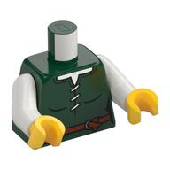 Деталь LEGO Torso Tunic, White Undershirt, Reddish Brown Belt Print, White Arms, Yellow Hands, Темно-зеленый