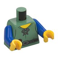 Деталь LEGO Torso Tunic, Laces, Black Belt, Money Pouch print, Blue Arms, Yellow Hands, Песочно-зеленый