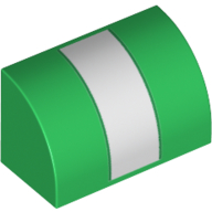Деталь LEGO Brick Curved 1 x 2 x 1 No Studs with White Stripe Print, Зеленый