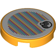 Деталь LEGO Tile Round 2 x 2 with Bottom Stud Holder with Yoshi Fruit and Barcode Print (Sticker), Ярко-светло-оранжевый
