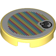 Деталь LEGO Tile Round 2 x 2 with Bottom Stud Holder with Yoshi Fruit and Barcode Print (Sticker), Ярко-светло-желтый