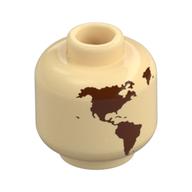 Деталь LEGO Minifig Head (No Face), Reddish Brown World Map with Japan, Hawaii print, Песочный