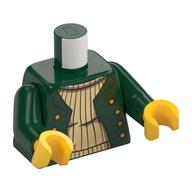 Деталь LEGO Torso Jacket, Tan Sweater print, Dark Green Arms, Yellow Hands, Темно-зеленый