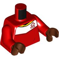 Деталь LEGO Torso Soccer Shirt, White Top, Yellow Collar, Dice Logo print, Red Arms, Reddish Brown Hands, Красный