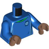 Деталь LEGO Torso Soccer Shirt, Green Collar Print, Blue Arms, Medium Brown Hands, Голубой
