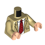 Деталь LEGO Torso, Jacket, White Shirt, Dark Red Tie print, Tan Arms, Light Nougat Hands, Песочный