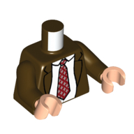 Деталь LEGO Torso, Jacket, White Shirt, Red Dotted Tie print, Dark Brown Arms, Light Nougat Hands, Темно-коричневый