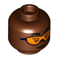 Деталь LEGO Minifig Head, Orange Glasses, Dark Brown Lips print, Красно-коричневый