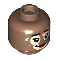 Деталь LEGO Minifig Head, Peach Lips, Thin Smile/Open Mouth Smile, Light Nougat Vitiligo Patches print, Средне-коричневый